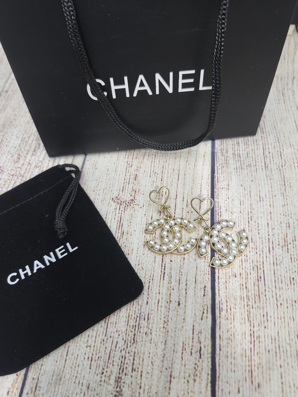 Chanel Gold CC Pearl Drop Earrings
